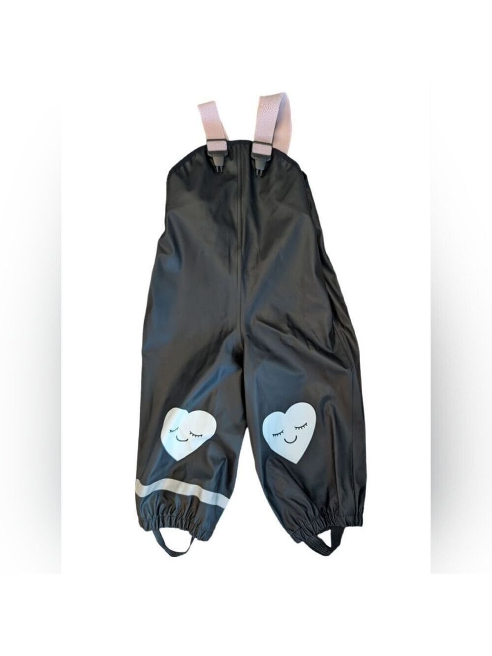 H&M Black Toddler Rain Pants | 2T Waterproof Rain Overalls with Heart Knees‎